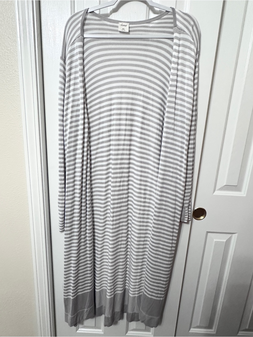 Soma Light Gray & White Striped Long Sleeve Cardigan Dress